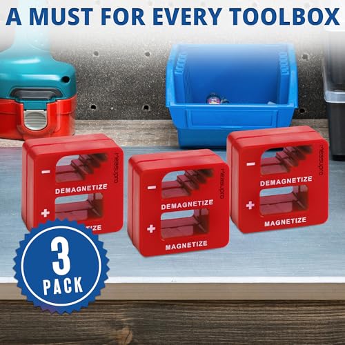 Magnetizer Ring & Demagnetizer for Screwdriver Bits, Red, 3 Pack - color: Red