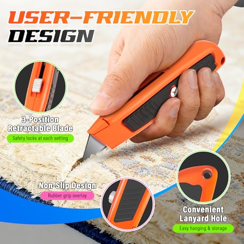 4Pack Box Cutter Retractable, Utility Knife with Extra 10 Blades