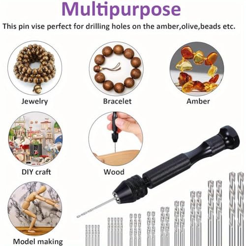 36Pcs Micro Hand Drill Bits Set – Pin Vise PCB Mini Twist Drill Tool for Jewelry, Wood Craft & DIY Sculpture
