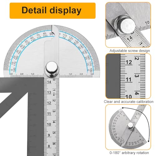 Stainless Steel Round Head Protractor, 0-180 Degree Angle Finder Ruler