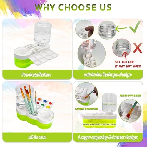 2025 Multifunctional Paint Brush Cleaner Brush rinse cup: Acrylic Paint brush cleaner tool Paint water cup Paint Water Dispenser Paint Brush Washer paint brushes for kids paint station art supplies - color: 01 Green