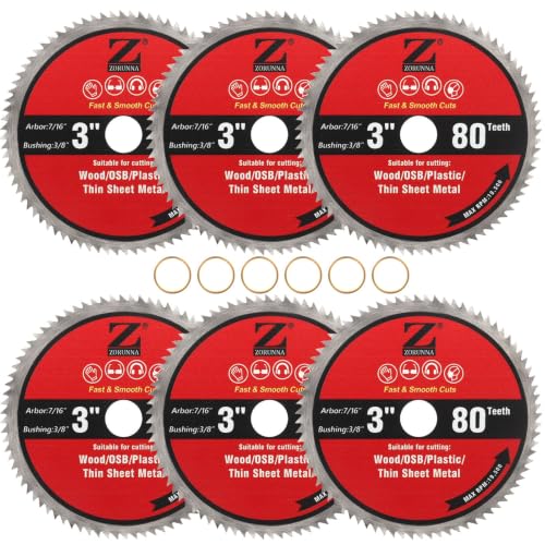 ZORUNNA 6Pcs 3" Circular Saw Blades, Wood Cutting Blades with 7/16" Arbor - size: 80T