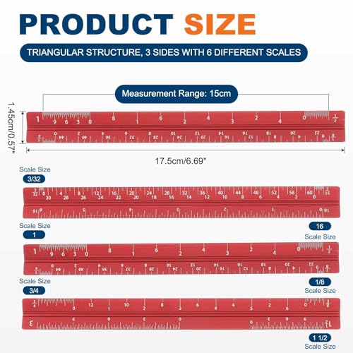 HARFINGTON Architectural Scale Ruler, 7" Standard Aluminum Alloy Red - color: Red, size: 7 Inch
