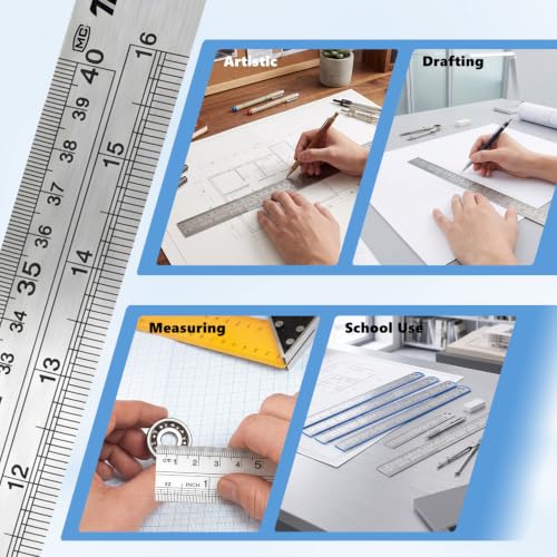 6 Pcs 16 Inch Stainless Steel Rulers with Inch/Metric Conversion - size: 16 Inch