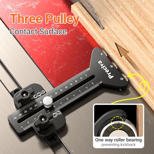 Preciva Thin Rip Table Saw Jig - 3 Pulleys Thin Rip Jig for Making Repetitive Narrow Strip Cuts, Table Saw Guide Fits for 1/4“ x 3/8” T Slot and 3/8“ x 3/4” U Slot T Slot Black - color: Black02