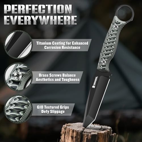 DRGSKL Tanto Fixed Blade Knife - Camping Knife with Sheath - Green - color: Green