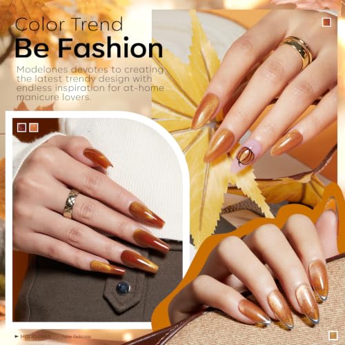 modelones Fall Cat Eye Gel Nail Polish Set Yellow Gold Orange Brown Nude - color: A A A0 Fall Cozy Cat Eye