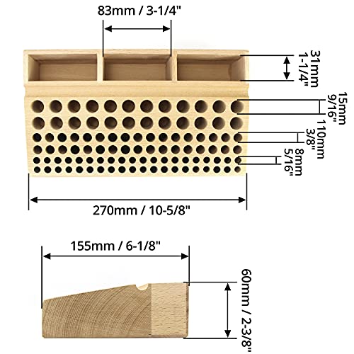 QWORK Leather Working Tool Holder, 98 Holes Wooden Leathercraft Tool Rack Stand Organizer with 3 Slots, Making Punch Tools Storage
