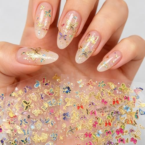 30 Sheets Butterfly Nail Stickers for Nail Art,3D Self-Adhesive Nail Decals - color: Butterfly Gold