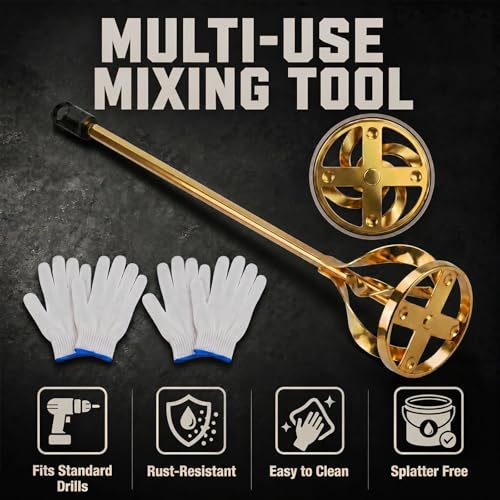 Paint Mixer for Drill - 15.75" Spiral Mixer Paddle for 1-5 Gallon Buckets - color: Gold-1pcs