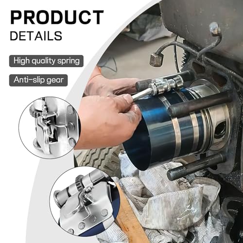 Car Engine Piston Ring Installer Removal Kit, Piston Ring Compressor with Piston Installer Plier, 2-1/8" to 6" Adjustable Size, No Damage Professional Piston Installing Tool