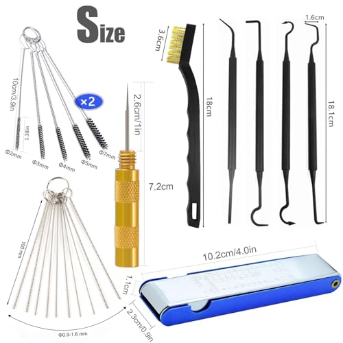Carburetor Cleaning Tool, Carb Jet Cleaning Kit & Welding Tip Cleaner with Stainless Steel Needles, Brushes and Hooks Cleaner Tools Set for Motorcycle ATV Chainsaw Welder Small Engines