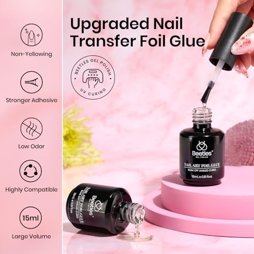 Beetles Nail Art Foil Glue 2 x 15 ml, Soak-Off UV/LED Gel Polish Adhesive - color: B-Clear-2