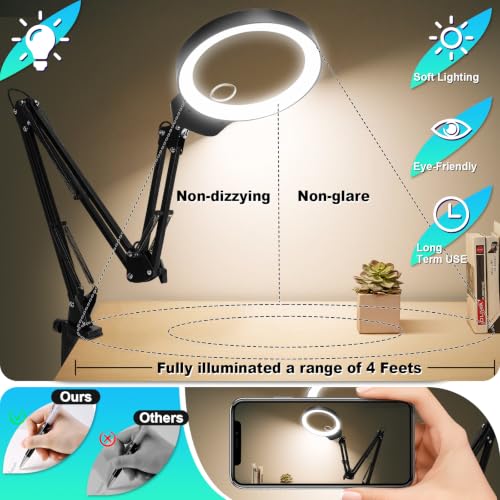 12X 30X Magnifying Glass with Light,Stand & Clamp, Ultra Long Arm Magnifier