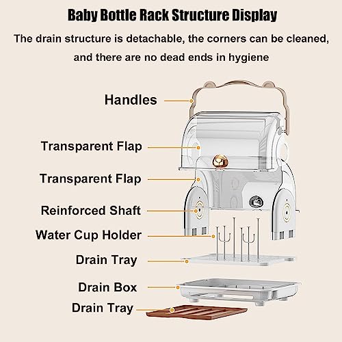 Baby Bottle Drying Rack Storage with Cover, 3 Brushes, Orange - color: Orange