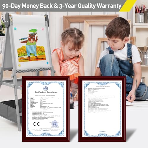 FUNLIO Anti-Warping Kids Art Easel, 3 Height Adjustable for Kids Aged 3-8, All-in-One Toddler Easel with Paper Roll & Erasable Frame, Standing Easel with Magnetic Chalkboard/Whiteboard (Gray) - style: Gray