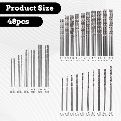 48 Pcs Pin Vise Mini Hand Drill Bits 0.5mm-3mm with 1 Hand Drill, High-Speed Steel Micro Twist Drilling Bits for Drilling, Resin, Wood, Plastic Models (26 Size)