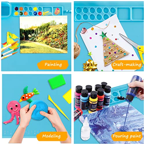 SHNOKER Silicone Craft Mat 21.7"x17.7" Super Large Silicone Painting Mat with 1 Magnetic Cup and Color Palette for Kids and Artist (Blue) - color: Blue