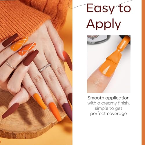 modelones Fall Gel Nail Polish Set 6 Colors, Brown Maple Orange Burgundy - color: A A A0 Feast of Fall