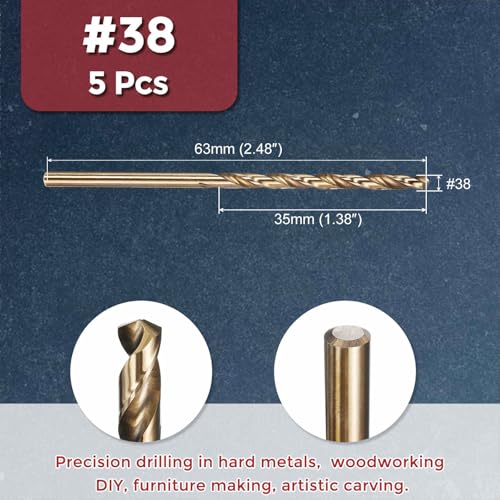 5pcs Micro Drill Bit #38 Diameter 2.578mm 4341 HSS for Soft Metal - size: #38