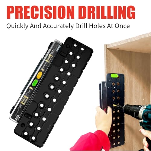Shelf Pin Drilling Jig, 1/4" & 5mm Multifunctional Cabinet Hardware Jig, Shelf Pin Jig for Woodworking, Adjustable Shelves and Closets, Black