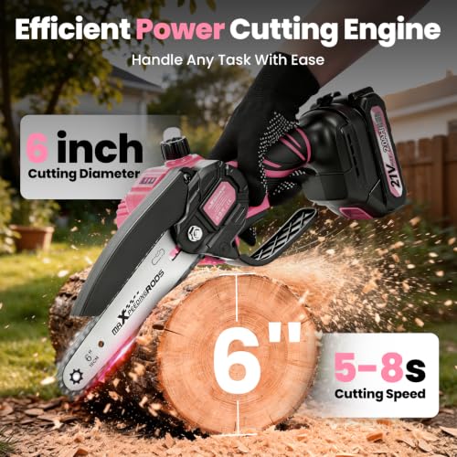 maXpeedingrods Mini Chainsaw Cordless, 6 inch Small Chainsaw Pink Chainsaw - color: Pink 2 Batteries