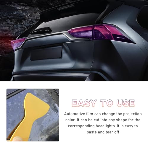 Car Headlight Vinyl Film Sticker Sheet Roll, 12"×48" Self-Adhesive Sticker for Tail Lights Fog Lights, Air-Release Wrap Film Roll with Squeegee & Cutter, Car Accessories (Purple) - color: Purple