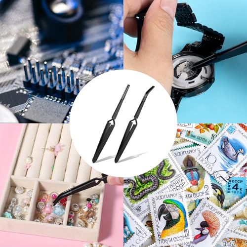 Reverse Tweezers for Crafting, 2 Pcs Rubber Tipped Tweezers