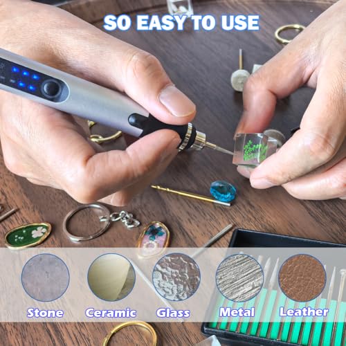 USB Rechargable Engraving Machines Pen with 35bits,Mini Electric Engraver Etching Machines Cordless Rotary Tools Engraved Jewelry Stone Metal Plastic Wood Resin Model - color: Silver