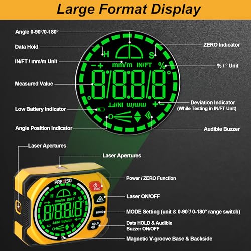 PREXISO 3-in-1 Magnetic Digital Angle Gauge, Digital Level with Laser Level