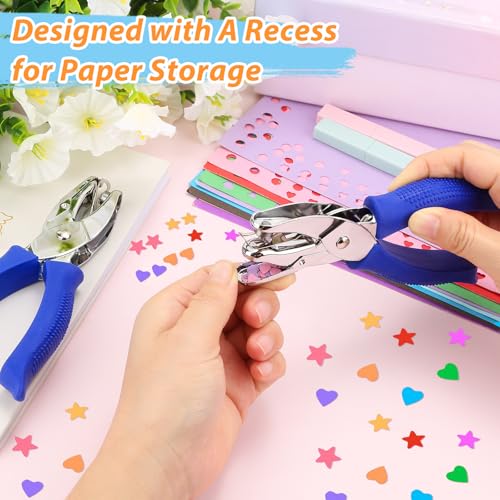 Modacraft 2-Piece 1/4" Hole Punch Set - Heart & Star Shapes, Soft-Grip Design for Scrapbooking, Card Making, Classroom & Office Use (Blue) - size: Heart + Star