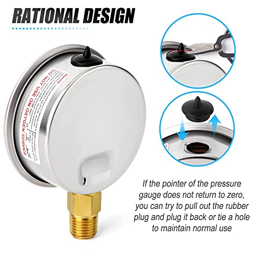 MEANLIN MEASURE 0~160Psi Stainless Steel 1/4" NPT 2.5" FACE DIAL Liquid Filled Pressure Gauge WOG Water Oil Air Lower Mount (Pack of 2), with 1/2" NPT and 3/8" NPT Hex Bushing - size: 0-160Psi (2Pcs)