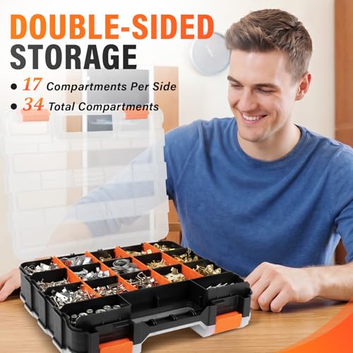 DIYSELF Screw Organizer, Double-Sided 34-Compartment Small Parts Organizer - size: 1 Pack