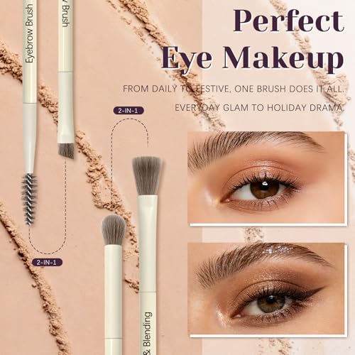 8 Pcs Makeup Brush Set, Premium Synthetic Makeup Brushes with 2 Puffs - color: White