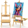 Solid Beech Wood H-Frame Easel with and Storage and 2 Palette - color: Natural Wood
