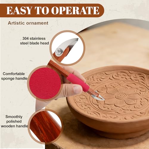GtohHavea L3 V-Shaped Pottery Carving Tool, 304 Stainless Steel - color: red-V-Shaped Crisp Lines