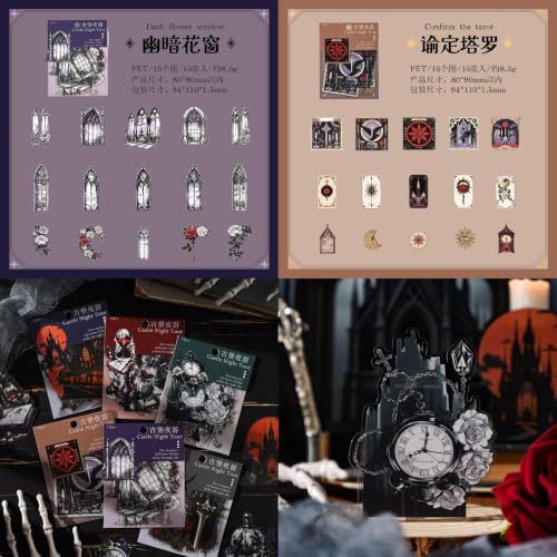 90 Pcs Halloween Gothic PET Stickers, Dark Night Castle Decals Set - color: Night Tour of the Castle