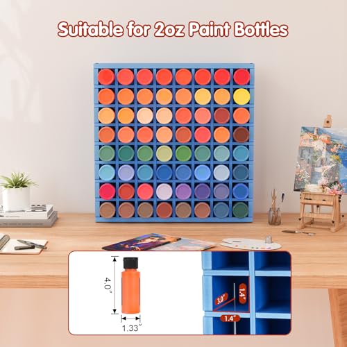 Krafetto 64-Grid Paint Organizer for 2 Oz Bottles, Wall Mount, Blue - color: 1pc blue paint rack