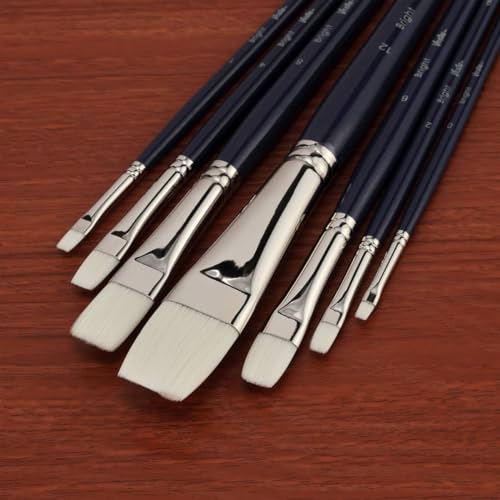 Creative Mark Vesta Synthetic Bristle Artist Paint Brushes for Acrylic Painting - Long Handle Acrylic Paint Brush Set of 7 Mimics Chungking Bristles for Oils and Alkyds - Bright Sizes 0,1,2,4,6,8,12 - size: Bright Set of 7