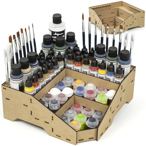 PROSCALE Universal Corner Paint Organizer for Miniatures Modeling Artists, Modular corner Paint Holder + Brush/Tool Compatible with Citadel, Vallejo, Army Painter, Tamiya, others (Module D) - color: Paint rack D