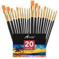 AROIC Acrylic Paint Brush Set, 2 Packs / 20 pcs Nylon Hair Brushes - size: 20pcs-black