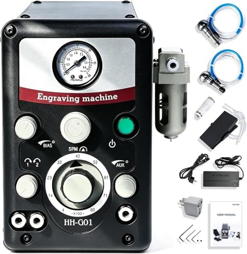 GEMKIT Pneumatic Jewelry Engraving Machine, 400-8000 RPM Adjustable Speed, Dual Engraving Heads, Precision Engraver for Gold, Silver, Copper & Stainless Steel, Jewelry Making Tool HH-G01