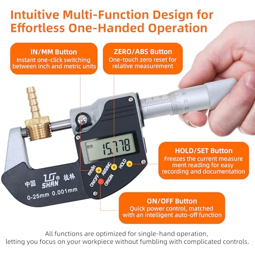 Digital Outside Micrometer, 0-1 in Range, 0.00005" Resolution, LCD Display