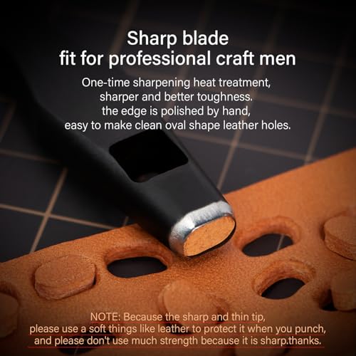 WUTA 6 Pcs Leather Belt Hole Puncher Oval Cutter Strap Watch Band Flat Punches Heavy Duty Oblong Tools for Leathercrafting (4 * 5+4 * 6+5 * 8+5 * 25+4mm Round+3.5mm Round) - size: 4*5+4*6+5*8+5*25+4+3.5mm