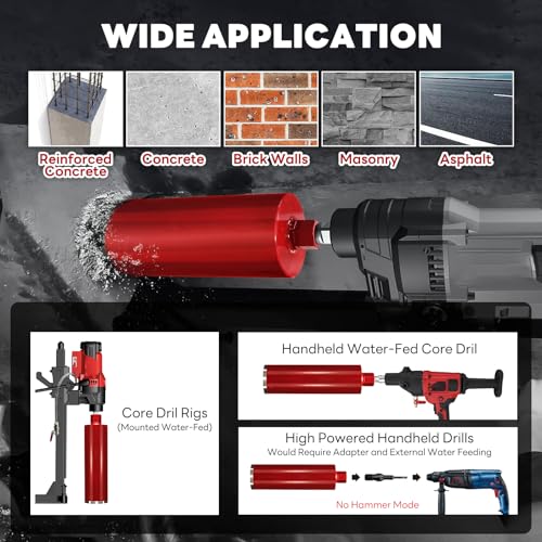 Premium 3" Wet Core Drill Bit for Hard Concrete with High-Density Diamond, Precision-Welded Segments, 1-1/4"-7 UNC x 14" Depth, Industrial Grade for Concrete Rebar, Brick, Masonry, Asphalt - size: 3 Inch