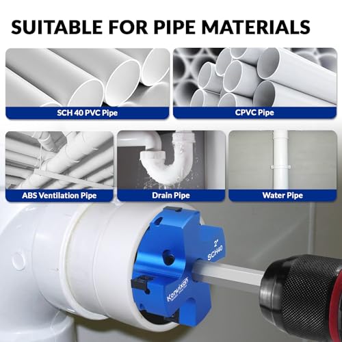 4 Blade 2-Inch PVC Fitting Saver, PVC Pipe Reamer Socket Saver with 3/8 Inch Hex Shaft, Plastic Pipe Fitting Reamer Plumbing Tool for SCH40 CPVC Pipe ABS Socket Hub, Fit Standard 1/2" Drills - size: 2 Inch