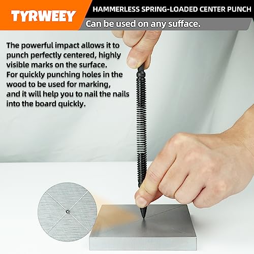 Nail Setter, Spring Loaded Center Punch for Wood& Metal, Hammerless - size: 1/16 Nail Setter& 3/16 Center Punch -1pc