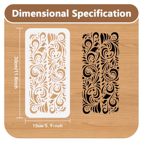 Baroque Pattern Wall Painting Stencil 11.8 x 5.9 Inch Reusable Stencil for Painting on Wood Wall Floor Fabric Furniture, DIY Home Decor Craft Stencil - style: Baroque B