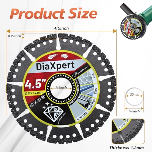 4.5" Diamond Saw Blade, Multi-Purpose Indestructible Disc for Angle Grinder, Metal Tile Concrete Cutting Wheel, 3-Pack