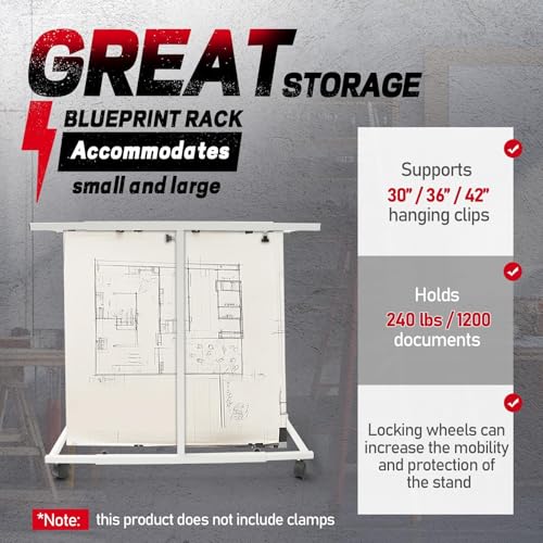 Mobile Blueprint Holder Rack Stand for for 30"/36"/42" Clamps - size: White
